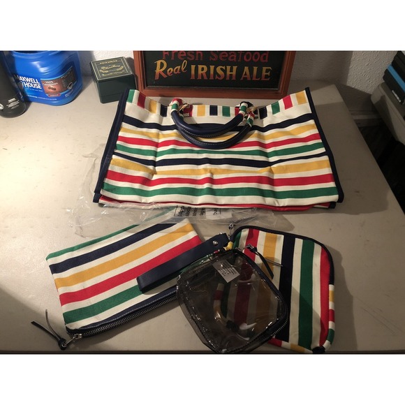 Rainbow ladies CANVAS TOTE - BEACH BAG  W/ Make Up Cases 3  (set retailed $105) - Picture 1 of 8